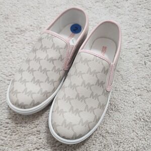 Michael Kors Girl Shoes Size 2 Slip On Loafers Flats White And Pink Logo